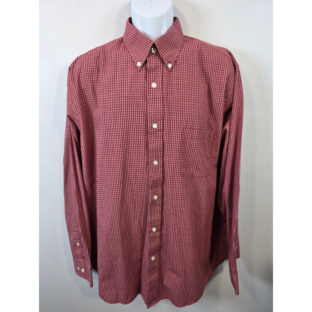 Croft & Barrow Mens XL Red White Micro Check Broadcloth Classic Fit Shirt 17.5